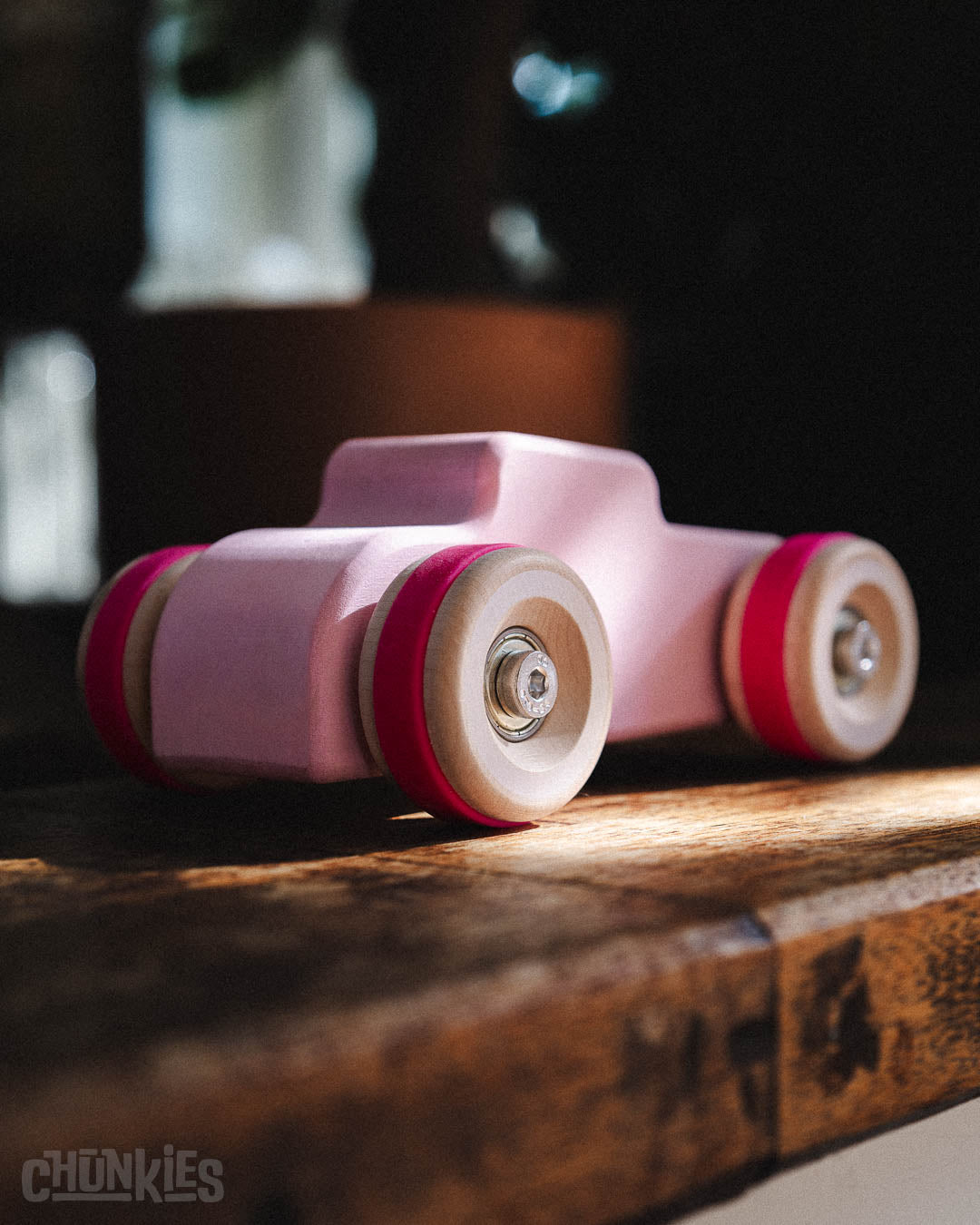 Chill Pepper Chunkies No. 04 – Wooden Toy Car "The Hot Rod" (Perfectly Pink)