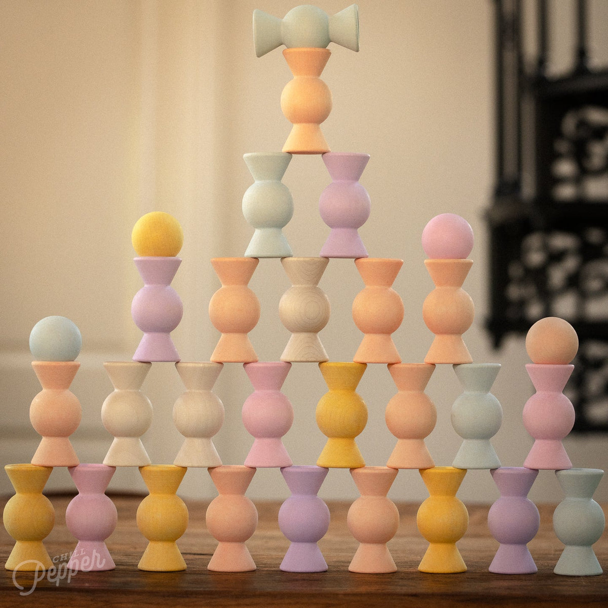 Chill Pepper Sweets – Wooden Stacking Game "Peachy Pastels" (33 pcs)