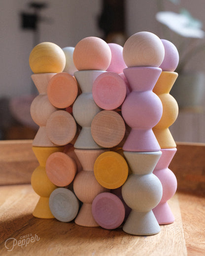 Chill Pepper Sweets – Wooden Stacking Game "Peachy Pastels" (33 pcs)