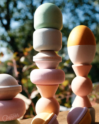 Chill Pepper Treats – Wooden Stacking & Spinning Game (13 pcs)